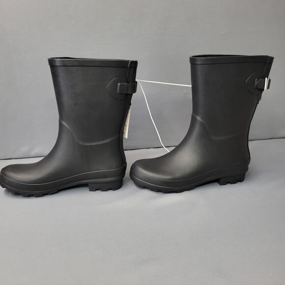 A New Day Boots Womens Size 8 Black Waterproof Mid Calf Rain Shoes Rubber Buckle - Picture 6 of 16